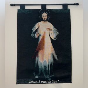 NWT Divine Mercy Jesus I Trust In You Catholic Woven Tapestry Wall Hanging 26x36